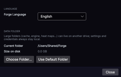 Forge settings with the data folder