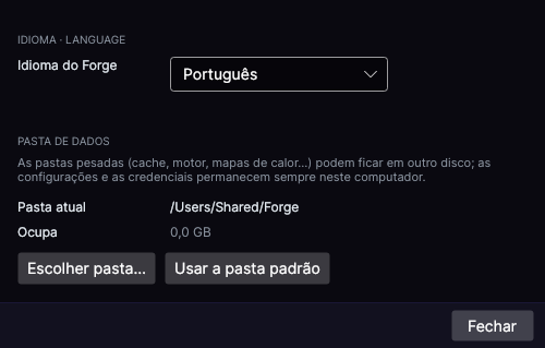 Ajustes do Forge com a pasta de dados