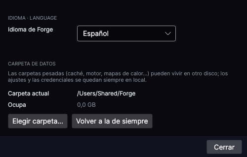 Ajustes de Forge con la carpeta de datos