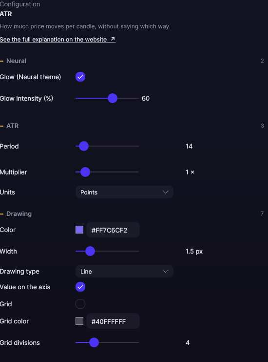 ATR settings panel in Forge, with the ATR and Drawing sections open