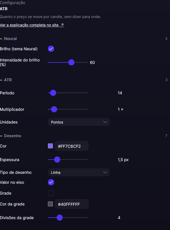 Painel de ajustes do ATR no Forge, com as seções ATR e Desenho abertas