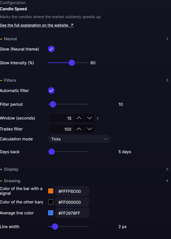 Candle Speed settings panel in Forge, with the Filters and Drawing sections open