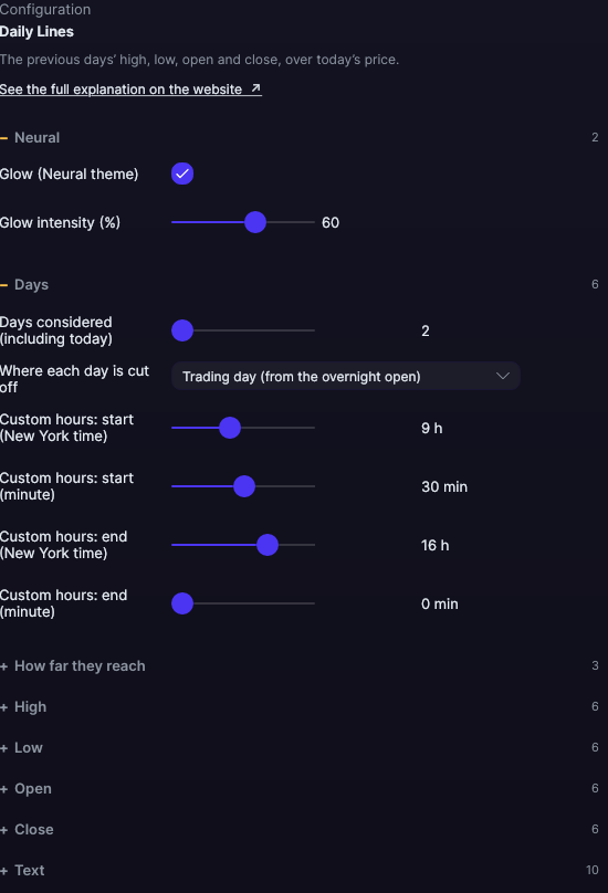 Daily Lines settings panel in Forge, with the Days section open