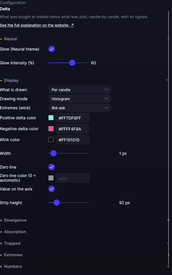 Delta settings panel in Forge, with the Display section open