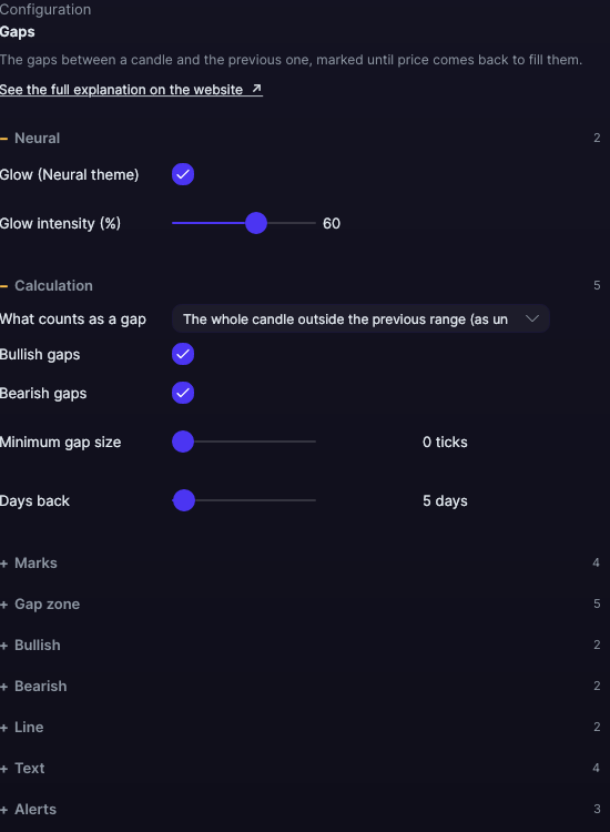Gaps settings panel in Forge, with the Calculation section open