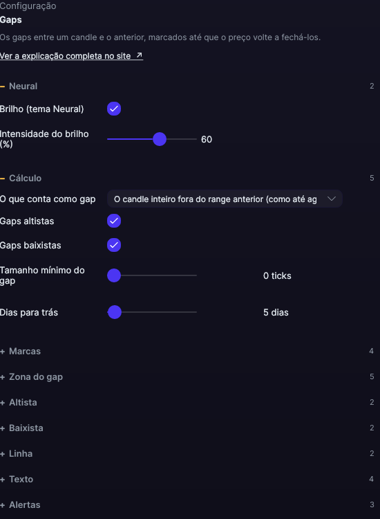 Painel de ajustes do Gaps no Forge, com a seção Cálculo aberta