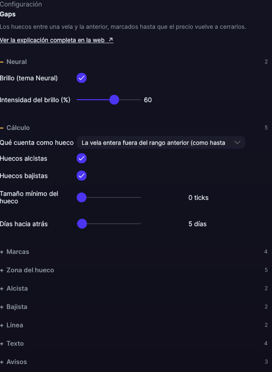 Panel de ajustes de Gaps en Forge, con el apartado Cálculo abierto