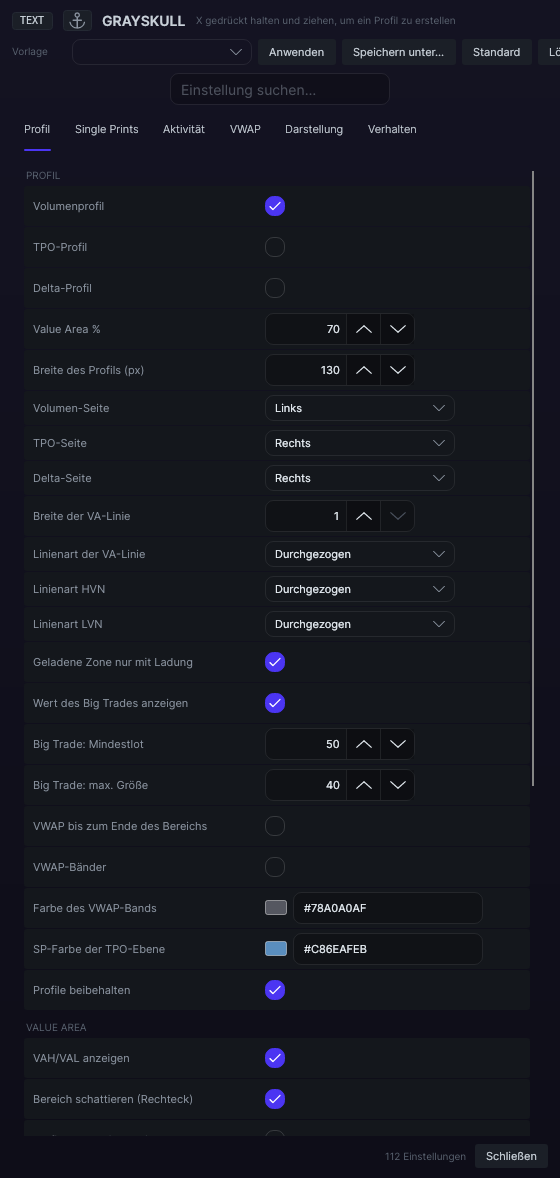 Einstellungsfenster von Grayskull in Forge mit geöffnetem Tab Profil