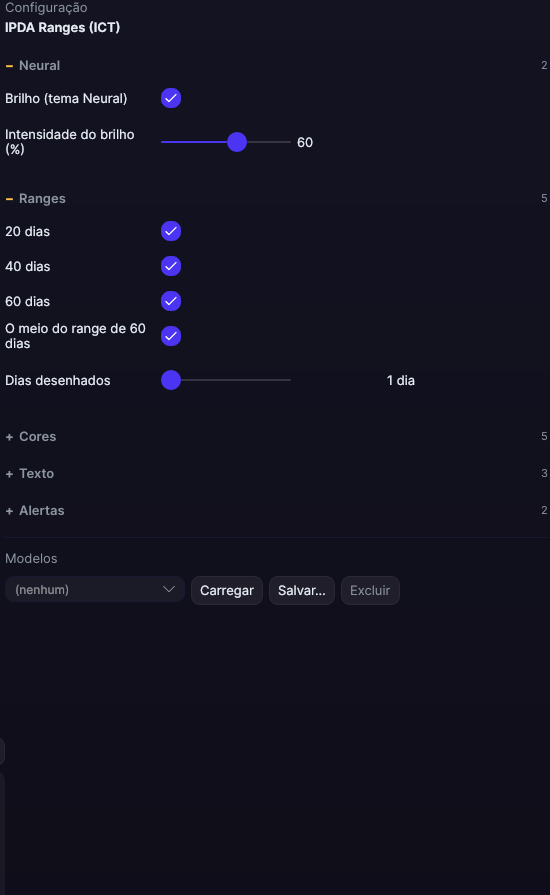 Painel de ajustes do IPDA Ranges (ICT) no Forge