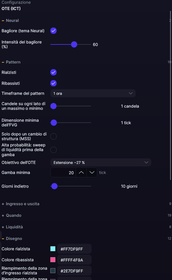 Pannello delle impostazioni di OTE (ICT) in Forge