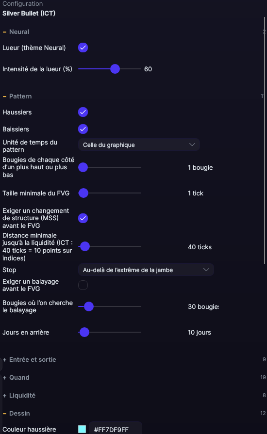 Panneau des réglages de Silver Bullet (ICT) dans Forge