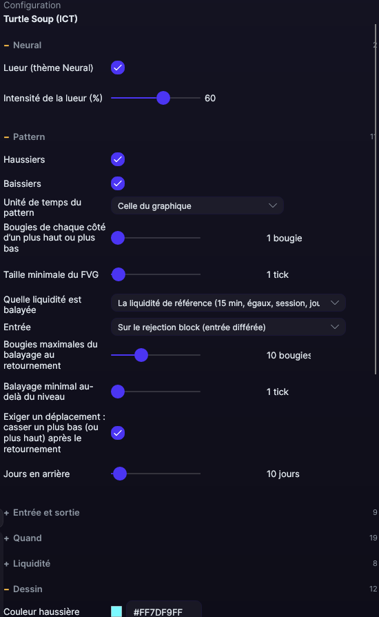 Panneau des réglages de Turtle Soup (ICT) dans Forge