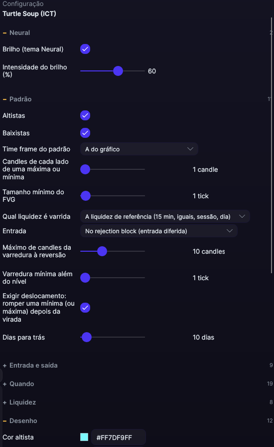 Painel de ajustes do Turtle Soup (ICT) no Forge