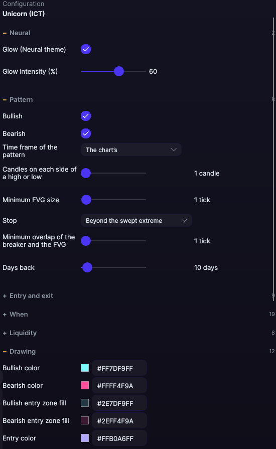 Unicorn (ICT) settings panel in Forge