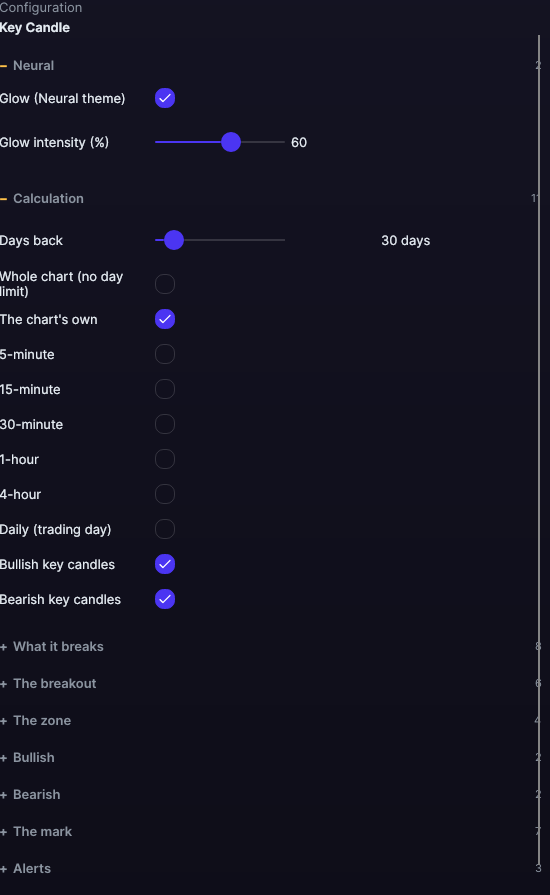 Key Candle settings panel in Forge