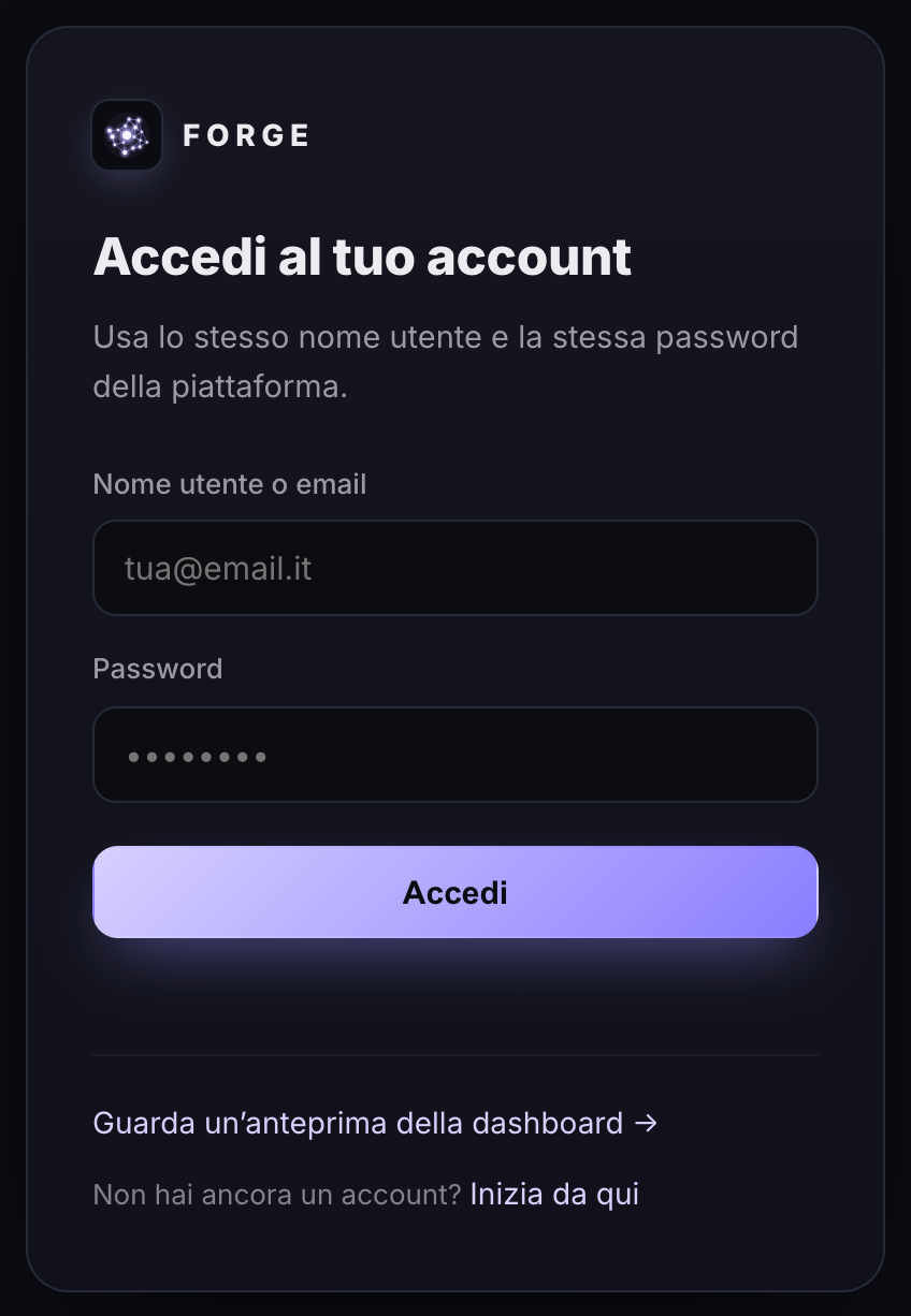Modulo di accesso al tuo account su forgecharts.net