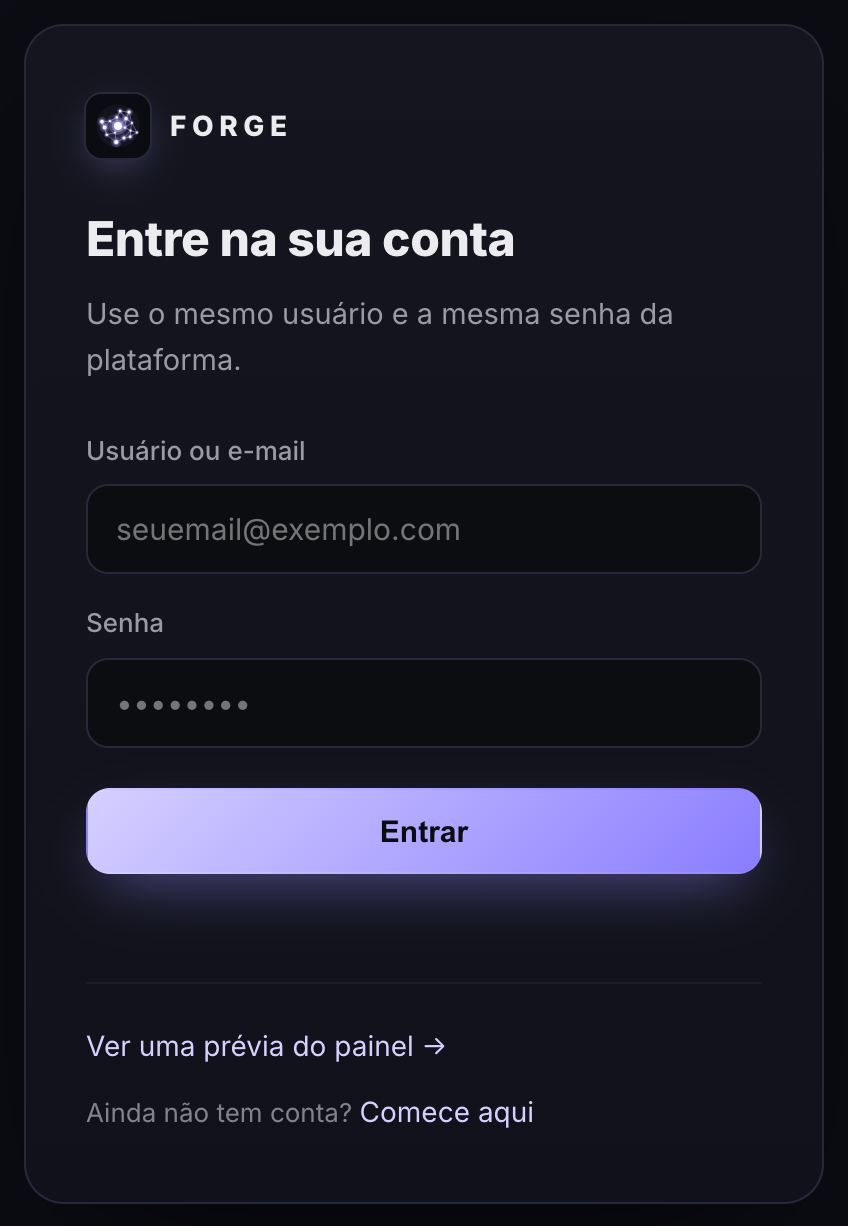 Formulário de acesso à sua conta no forgecharts.net