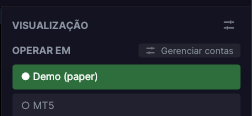 Painel de trading do Forge com OPERAR EM e o botão Gerenciar contas