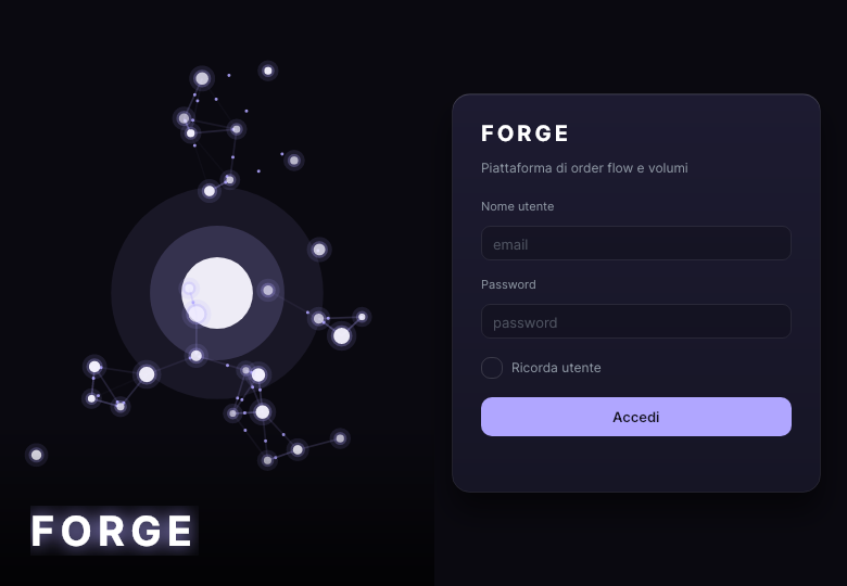 Finestra di accesso di Forge con utente, password e Ricorda utente