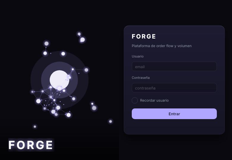 Ventana de inicio de sesión de Forge con el usuario, la contraseña y Recordar usuario