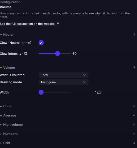 Volume settings panel in Forge, with the Volume, Color and Average sections open